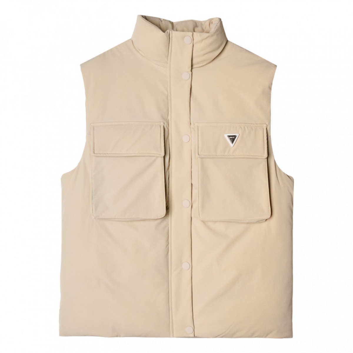 Damski bezrękawnik puchowy Guess Aurlie SL Puffer Overshirt - beżowy - GUESS