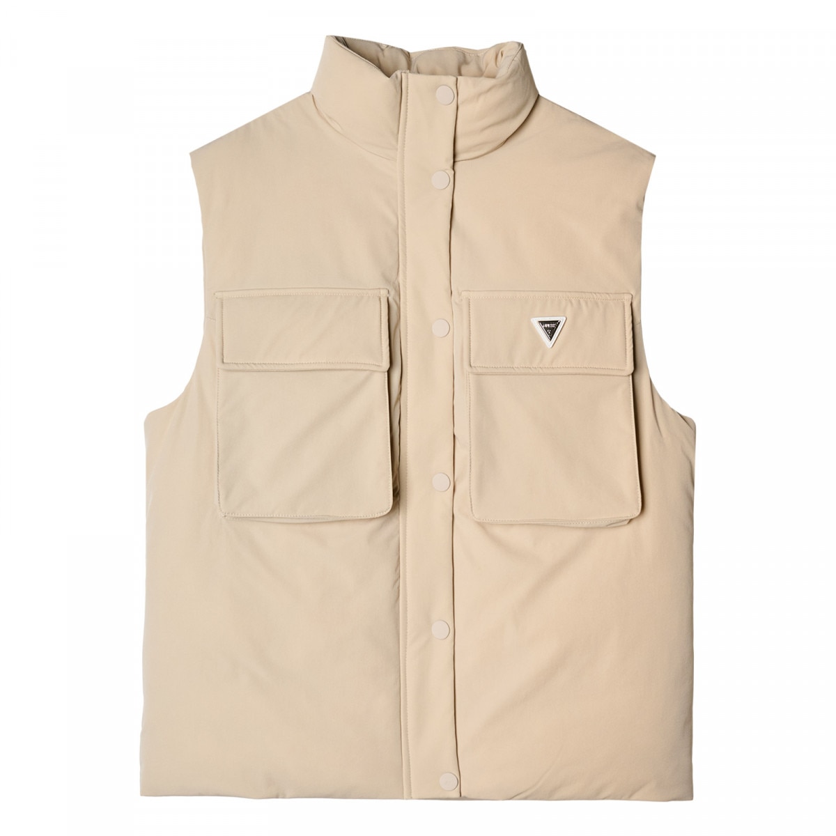 Damski bezrękawnik puchowy Guess Aurlie SL Puffer Overshirt - beżowy - GUESS