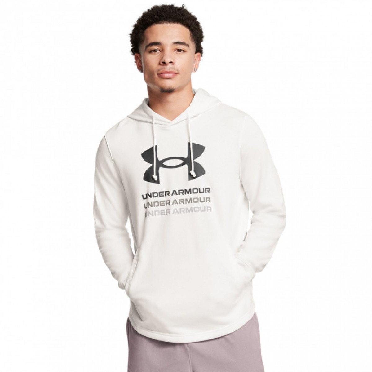 Męska bluza dresowa nierozpinana z kapturem Under Armour UA Rival Terry Graphic Hood - biała - UNDER ARMOUR