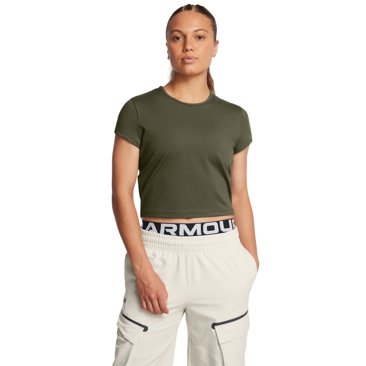 Damska koszulka treningowa Under Armour Meridian Baby Tee - oliwkowa/khaki - UNDER ARMOUR