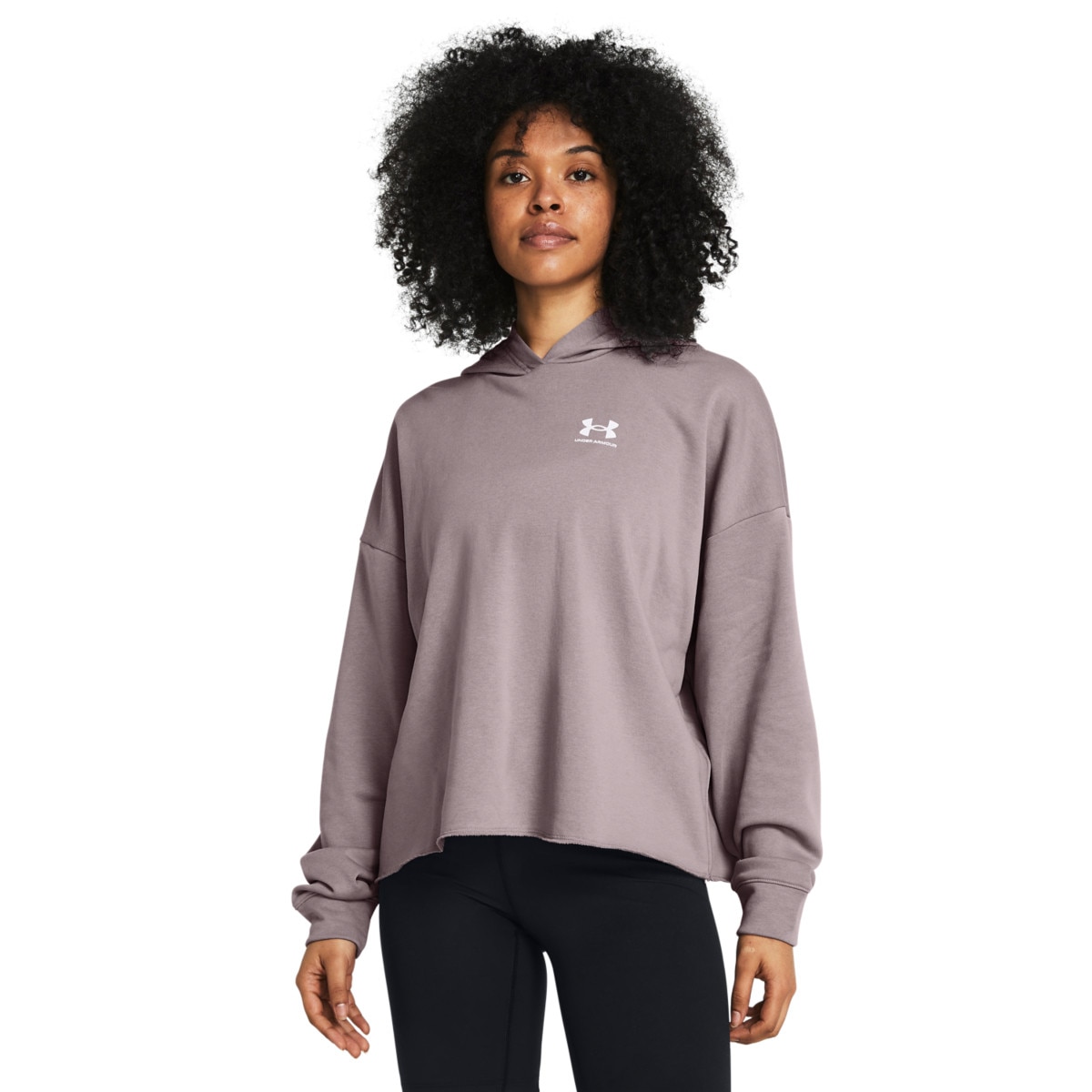 Damska bluza dresowa nierozpinana z kapturem Under Armour UA Rival Terry OS Hoodie - beżowa - UNDER ARMOUR