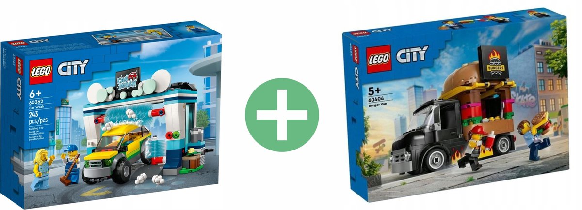 LEGO City 60362 Myjnia samochodowa + LEGO City Ciężarówka z burgerami 60404