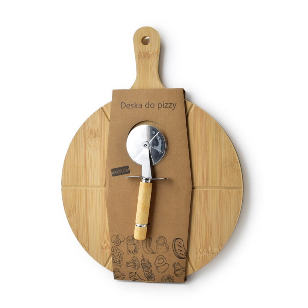 Drewniana deska do pizzy z nożykiem Okrągła 42 cm