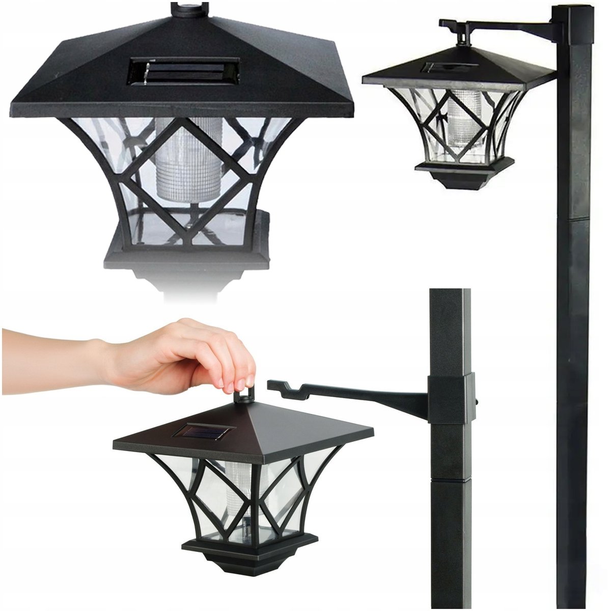 LAMPA SOLARNA LED 150CM LAMPION LATARNIA WISZĄCA WBIJANA CZUJNIK ZMIERZCHU