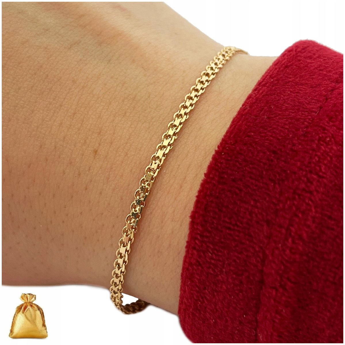 BRANSOLETKA DAMSKA ZŁOTA POZŁACANA BISMARK 18 CM 2 MM STAL CHIRURGICZNA 18K