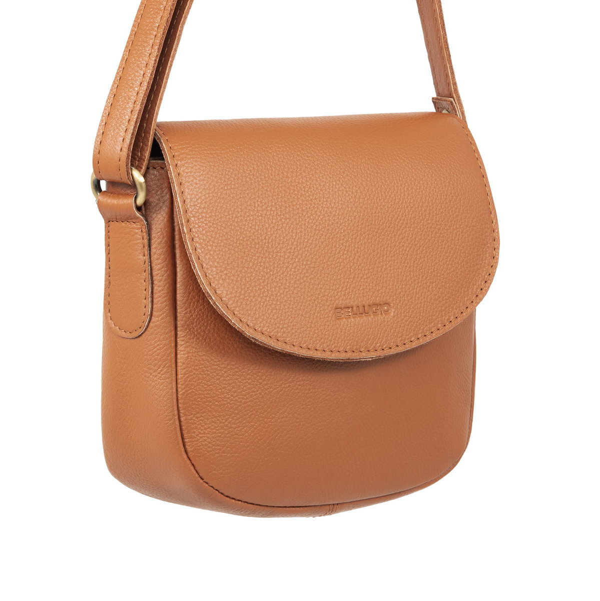 Skórzana torebka damska na ramię mini listonoszka  jasnobrązowa