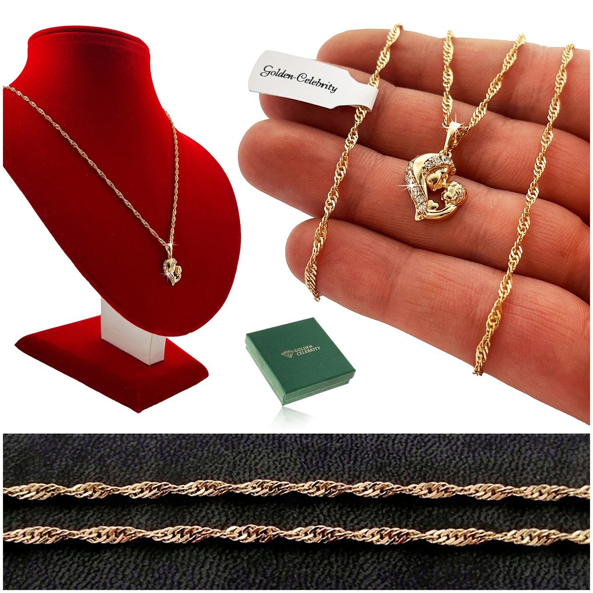 ZŁOTY NASZYJNIK ZE STALI CHIRUGICZNEJ+CYRKONIE 18K ŁAŃCUSZEK ZAWIESZKA 45cm