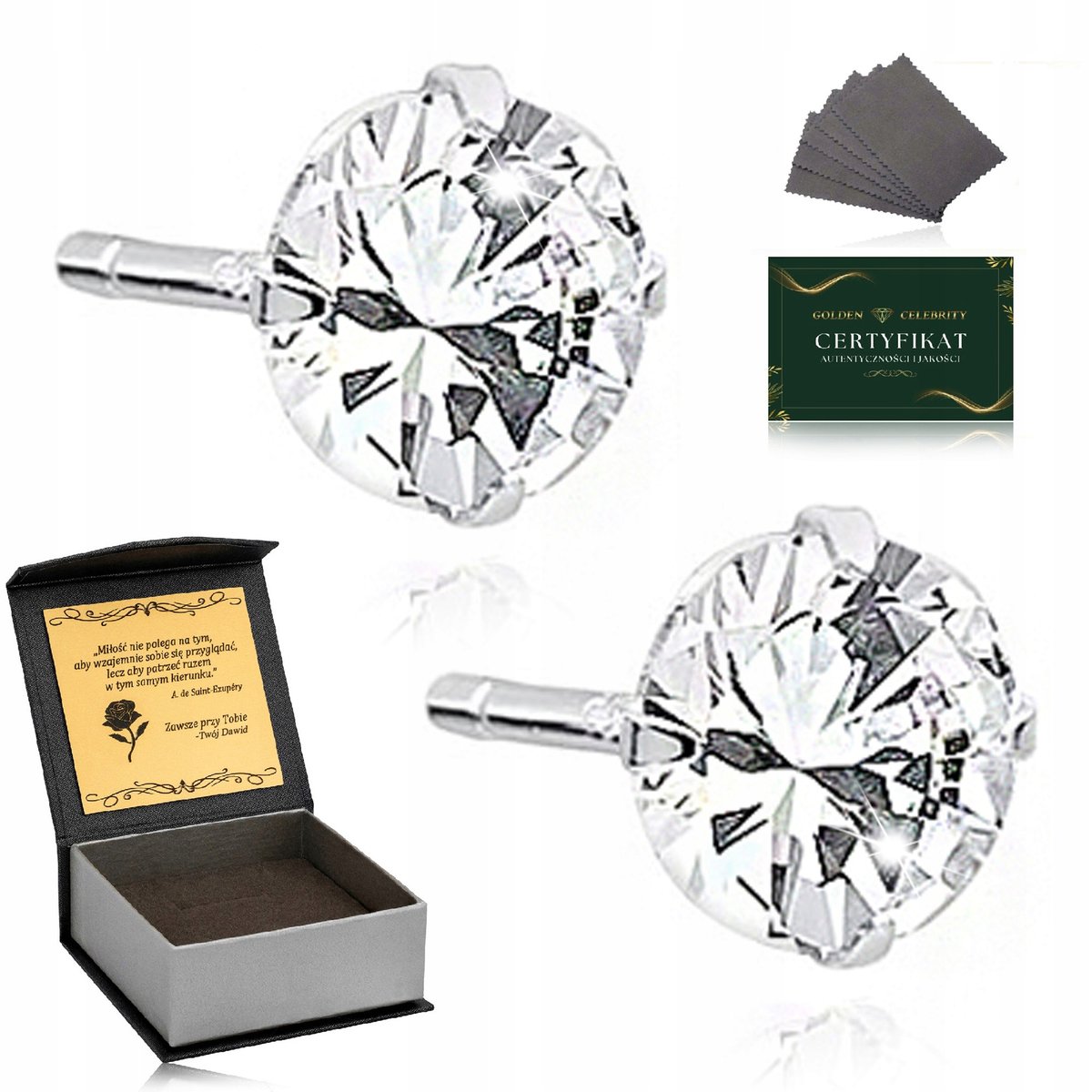 SREBRNE KOLCZYKI DAMSKIE PR. 925 CYRKONIA OKRĄGŁA 5 MM + PUDEŁKO + GRAWER
