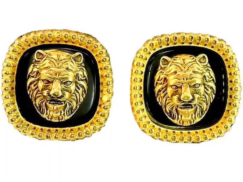 Kolczyki GUESS pozłacane z czarnym środkiem i lwem na sztyft LION STUDS
