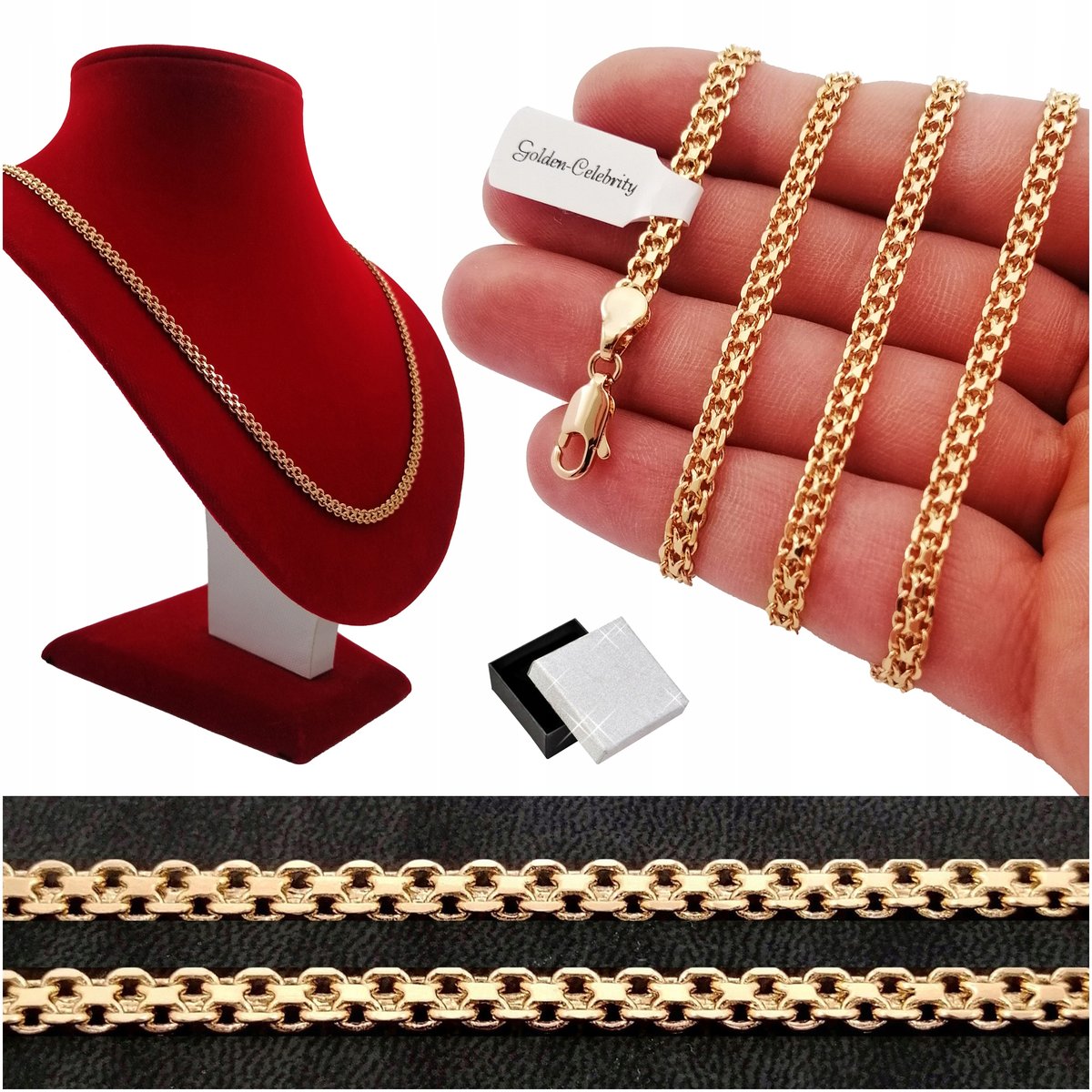 ELEGANCKI ZŁOTY MĘSKI ŁAŃCUSZEK BISMARK 60cm/4mm STAL CHIRURGICZNA + GRAWER