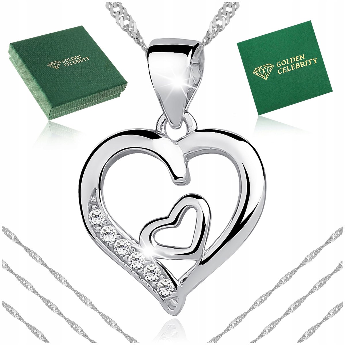 SREBRNY NASZYJNIK SERCE PR. 925 PREZENT DLA CÓRKI, PRZYJACIÓŁKI + DEDYKACJA