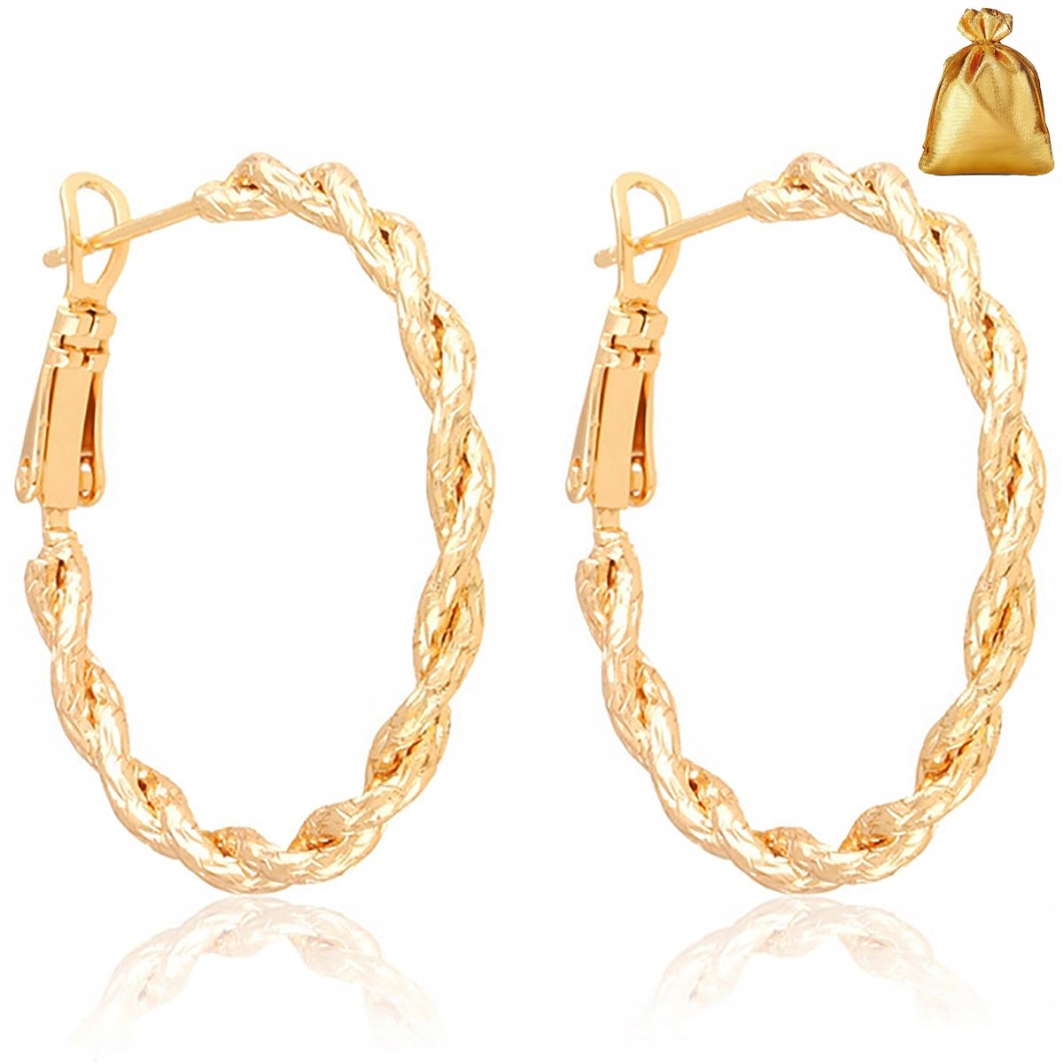 ELEGANCKIE ZŁOTE KOLCZYKI KOŁA ZE STALI CHIRURGICZNEJ 18K PREZENT DLA NIEJ