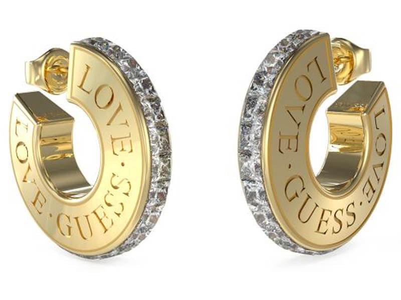 Kolczyki GUESS szerokie koła na sztyft z napisem Love Guess
