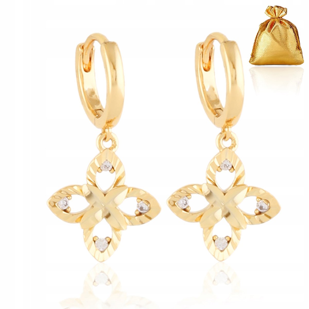 PIĘKNE WISZĄCE KOLCZYKI DAMSKIE POZŁACANE Z CYRKONIAMI / WISZĄCE DLA NIEJ