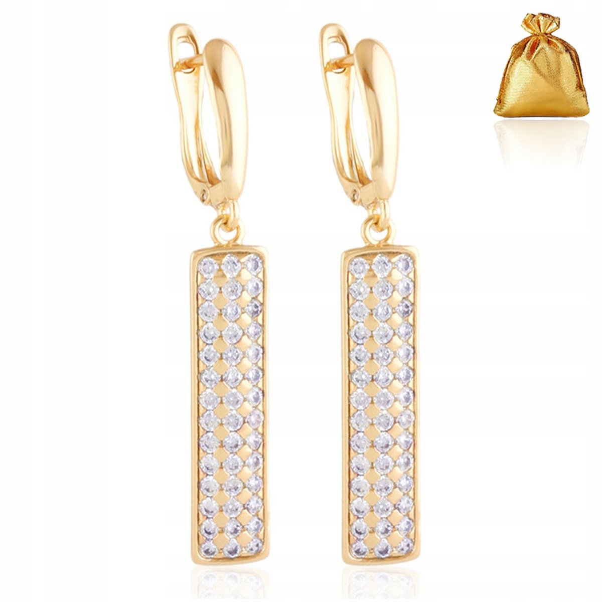 PIĘKNE ZŁOTE POZŁACANE KOLCZYKI WISZĄCE Z CYRKONIAMI STAL CHIRURGICZNA 18K