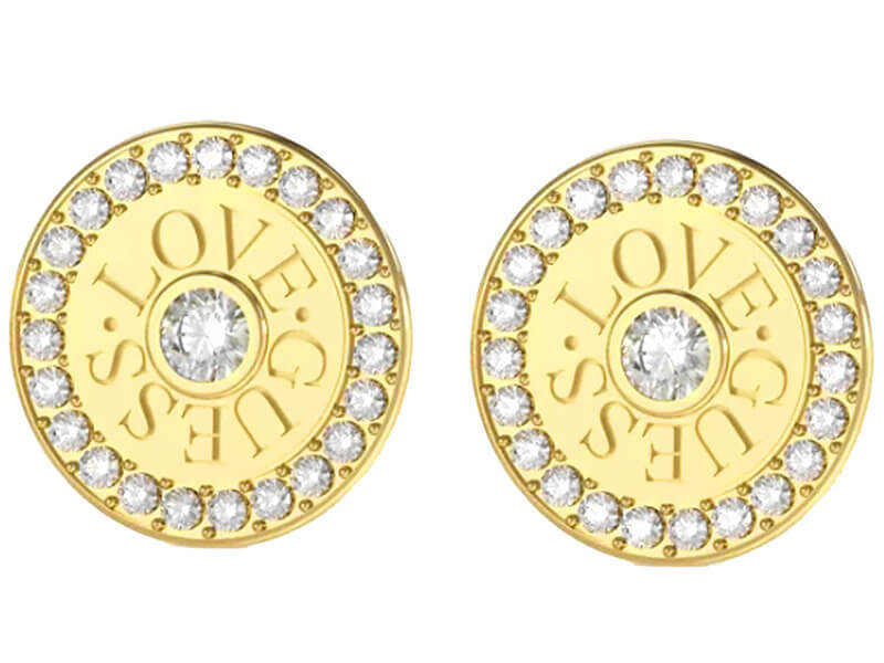 Kolczyki GUESS kółka zdobione cyrkoniami na sztyfcie LOVE GUESS STUD