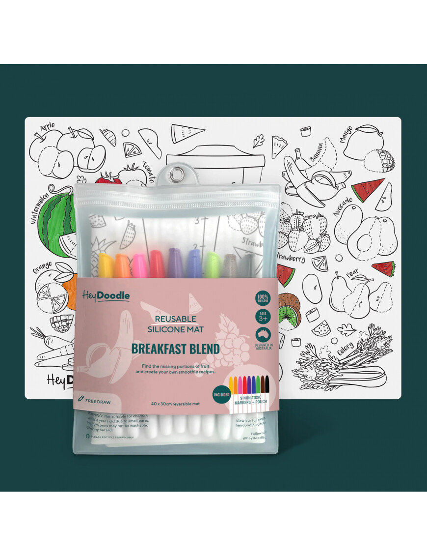 HeyDoodle Duża Mata silikonowa do Kolorowania A3 - Owoce i Warzywa