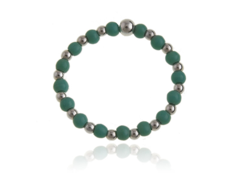 Pierścionek na gumce turkusowo zielone koraliki p0397 - 0,6g.