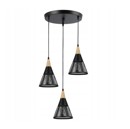 Hira lampa wisząca okrągła 3xE27 czarna/drewno