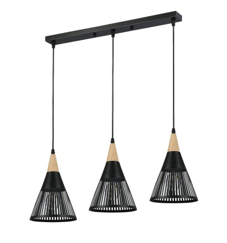 Hira lampa wisząca 3xE27 czarna/drewno