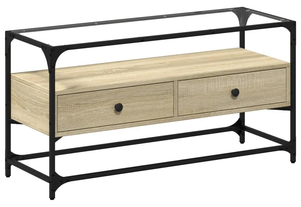 Loftowa Szafka Ze Szklanym Blatem Dąb Sonoma W3-E77