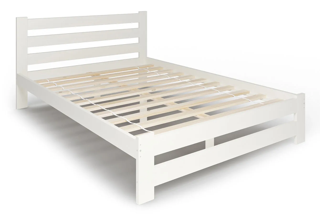 Białe podwójne drewniane łóżko 120x200 A3-P64