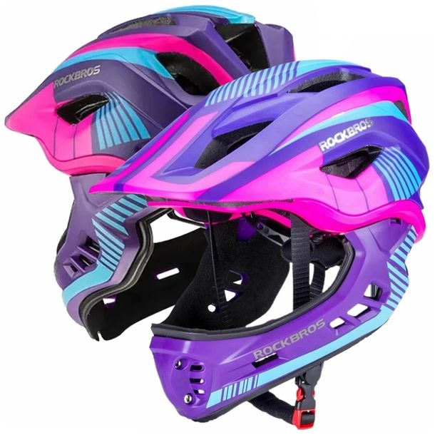 Rockbros Kask Rowerowy Dziecięcy Z Odpinaną Szczęką Rozmiar S Fioletowy