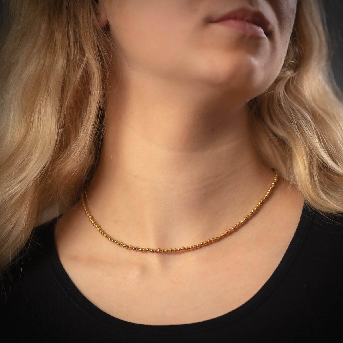 Skorulski Jewellery, Naszyjnik, złoty, cięty Hematyt i srebro złocone-50 cm