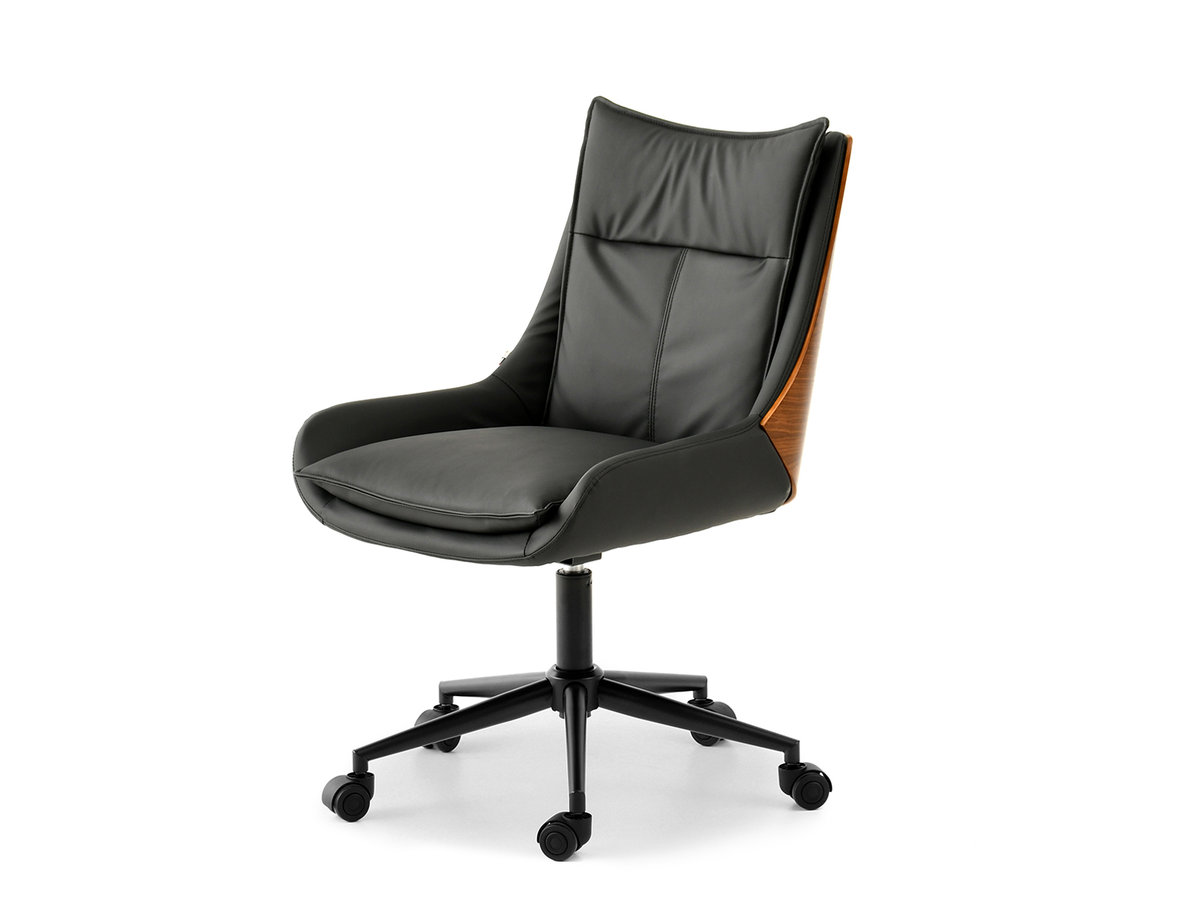 NOWOCZESNY CZARNY FOTEL SKÓRZANY ORZECH NA CZARNEJ PODSTAWIE LEON