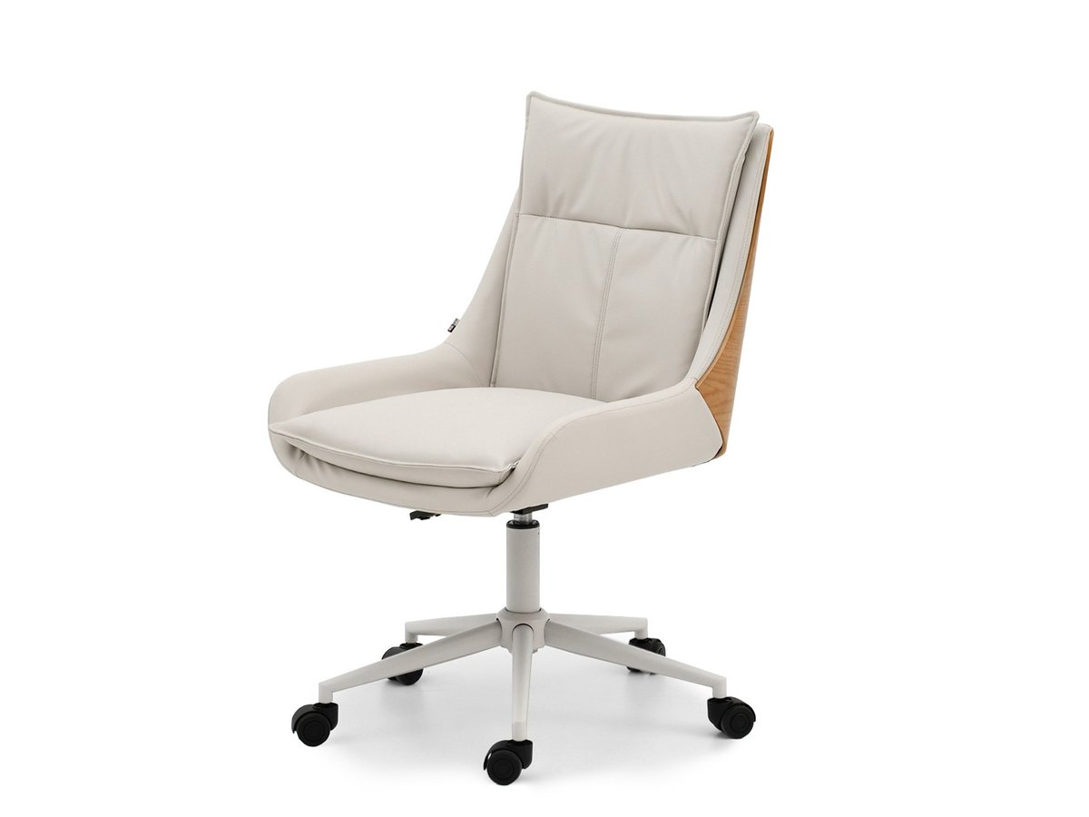 ELEGANCKIE SZARE KRZESŁO BIUROWE EKO-SKÓRA DĄB PODSTAWA SZARY