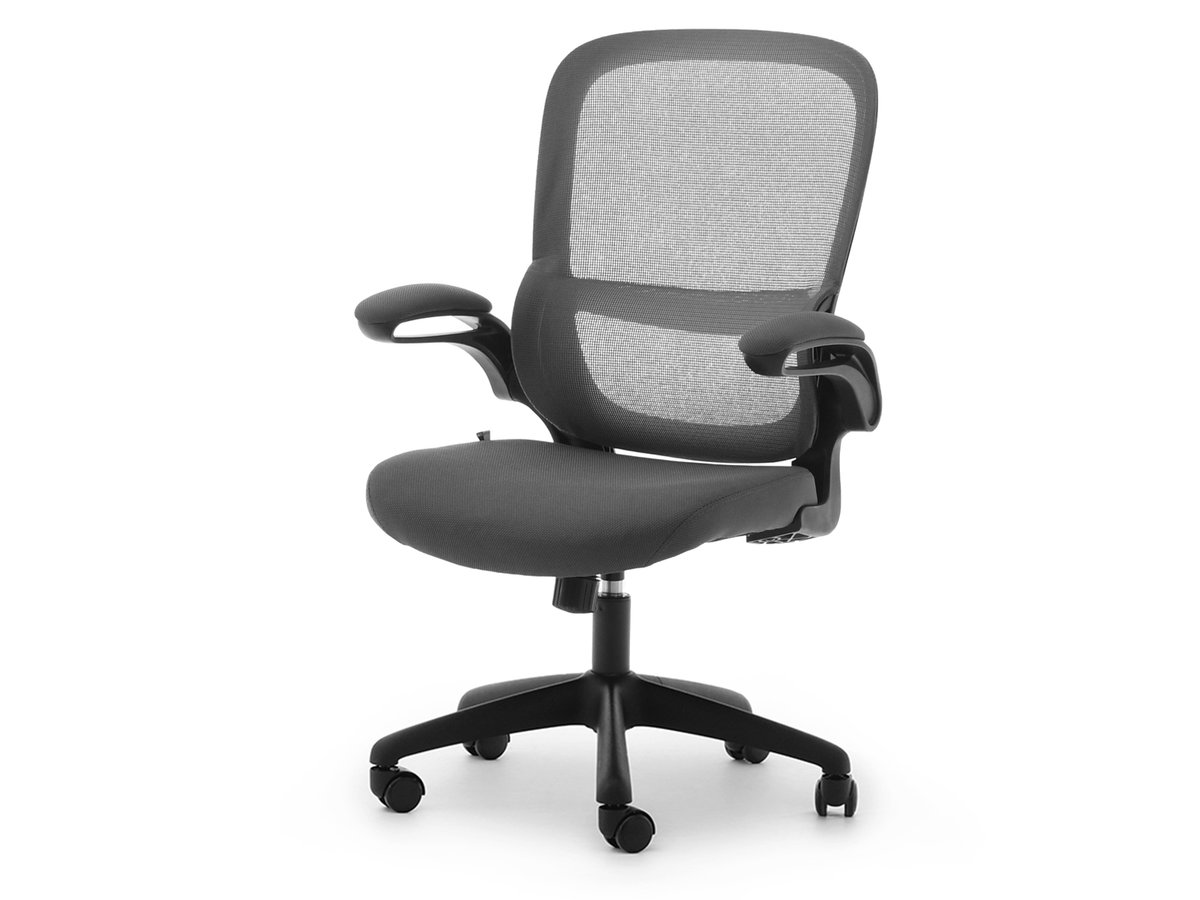 GRAFITOWY FOTEL ERGONOMICZNY DO BIURA MESH 
SKŁADANE PODŁOKIETNIKI BASTI