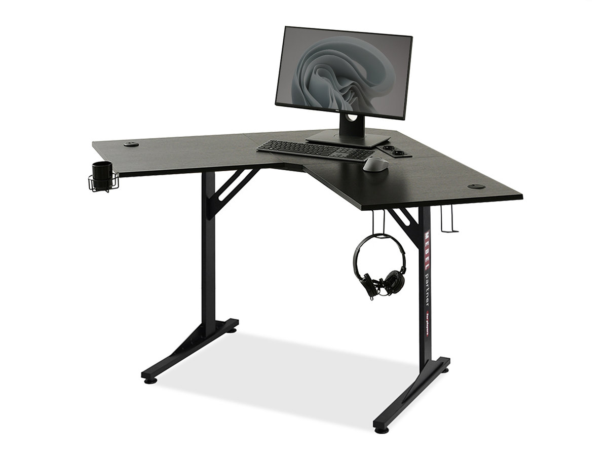 NAROŻNE BIURKO DO PRACY ZDALNEJ MADS C CZARNE DREWNO CZARNA PODSTAWA