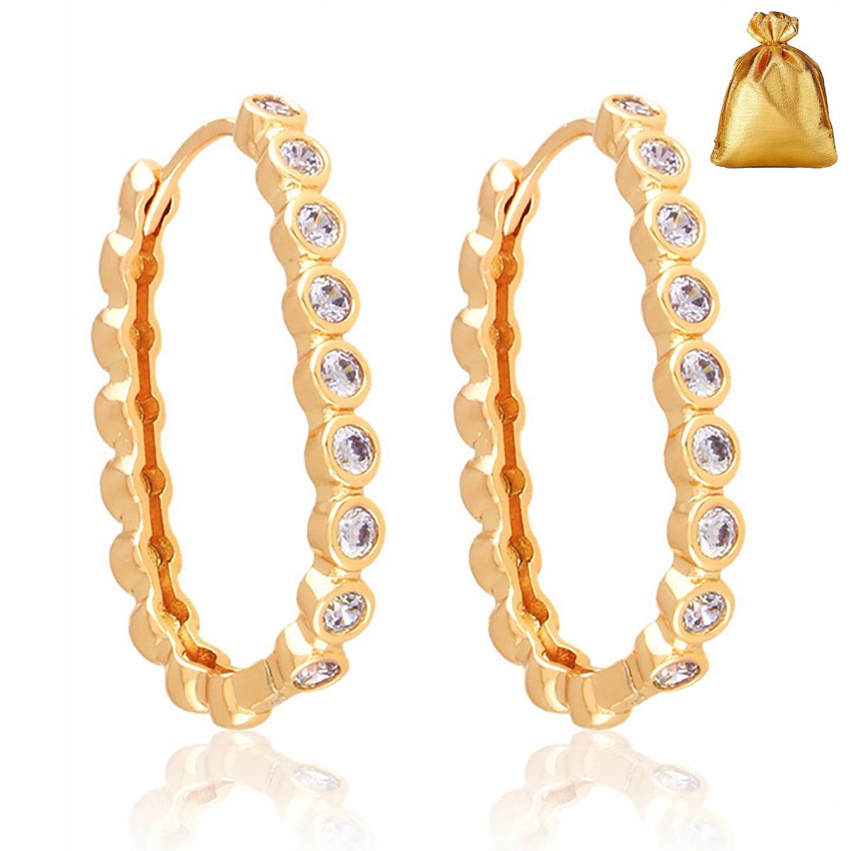 KOLCZYKI ZE STALI CHIRURGICZNEJ Z CYRKONIAMI ZŁOTE / POZŁACANE + DARMOWE DODATKI 18K