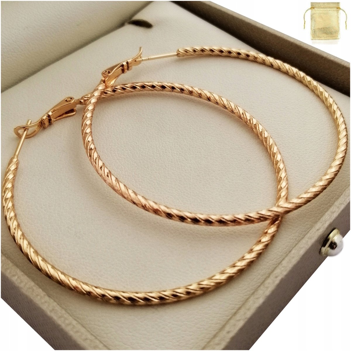 ZŁOTE KOLCZYKI KOŁA DUŻE PREZENT DLA KOBIETY 18K STAL CHIRURGICZNA DLA NIEJ