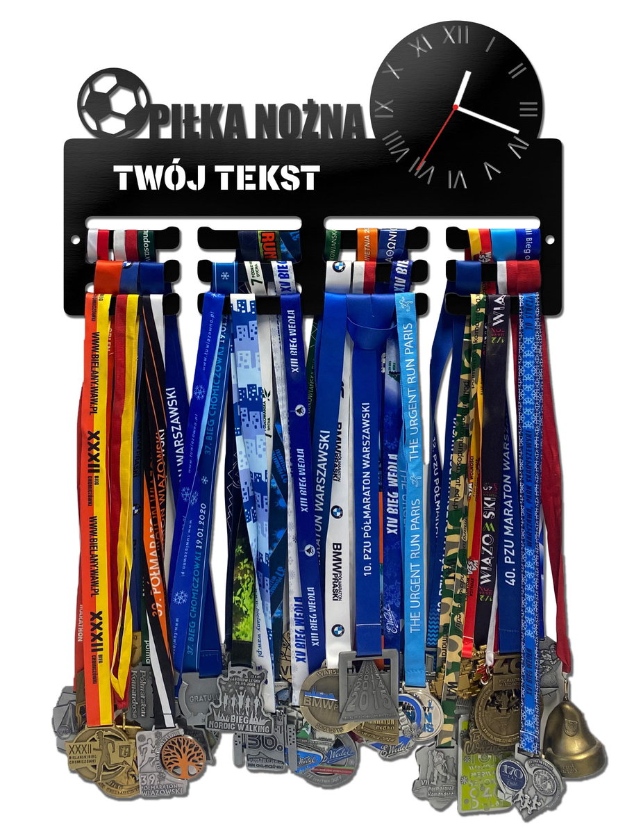Wieszak na medale z zegarem PIŁKA NOŻNA twoje imię dowolny tekst 437.1