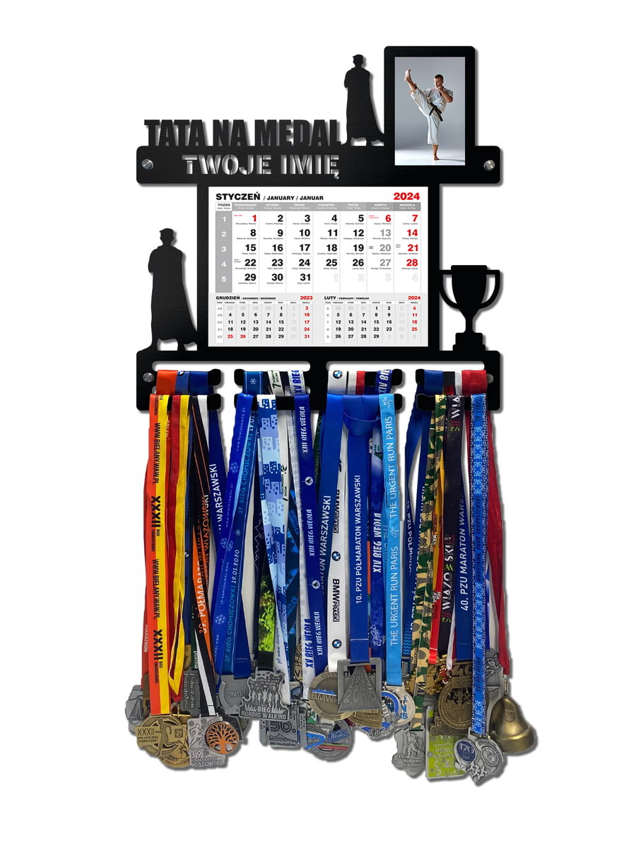 Wieszak na medale TATA na MEDAL z kalendarzem i ramką na zdjęcie twoje imię dowolny tekst 410.1