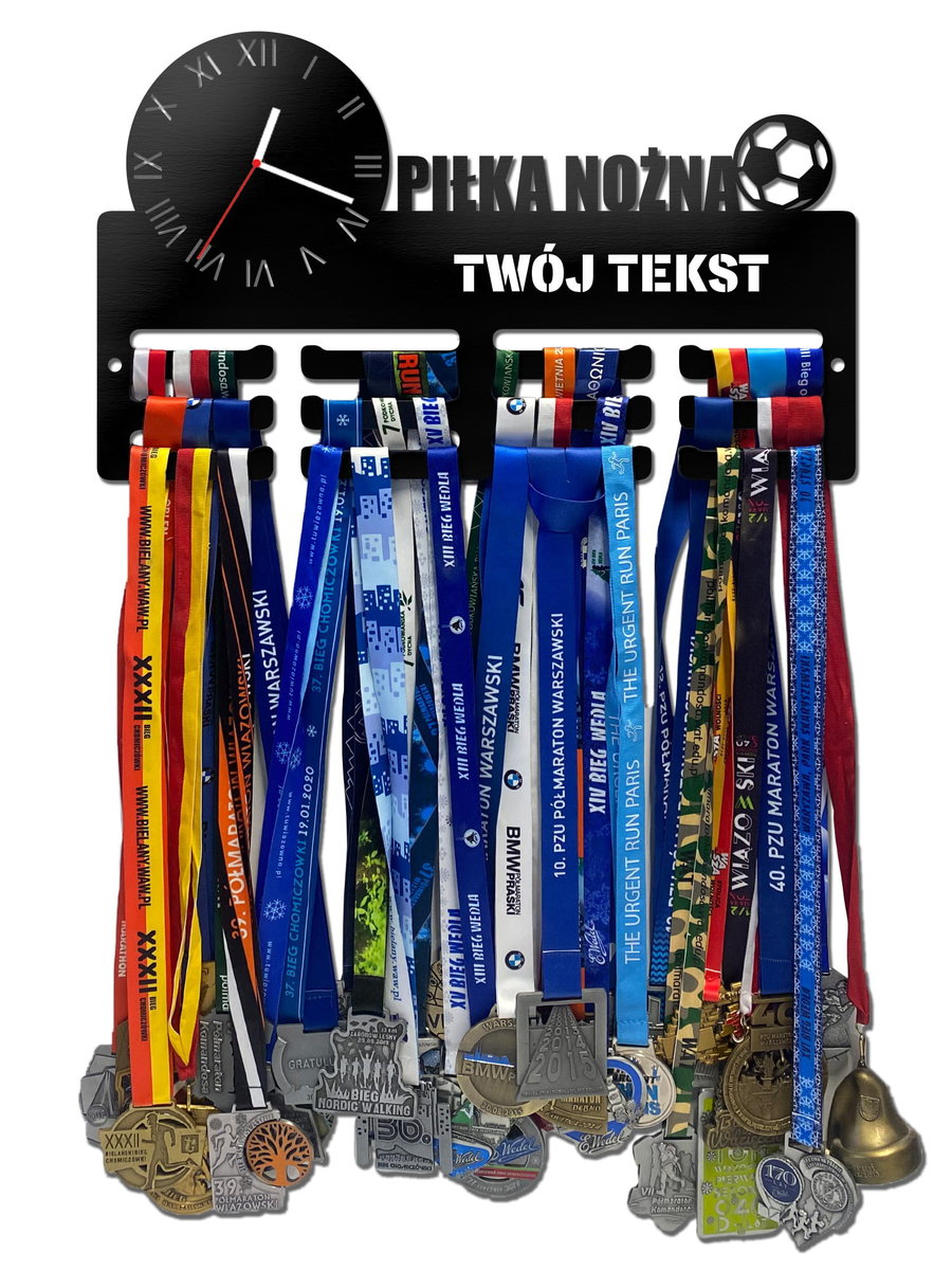 Wieszak na medale z zegarem PIŁKA NOŻNA twoje imię dowolny tekst 479.1