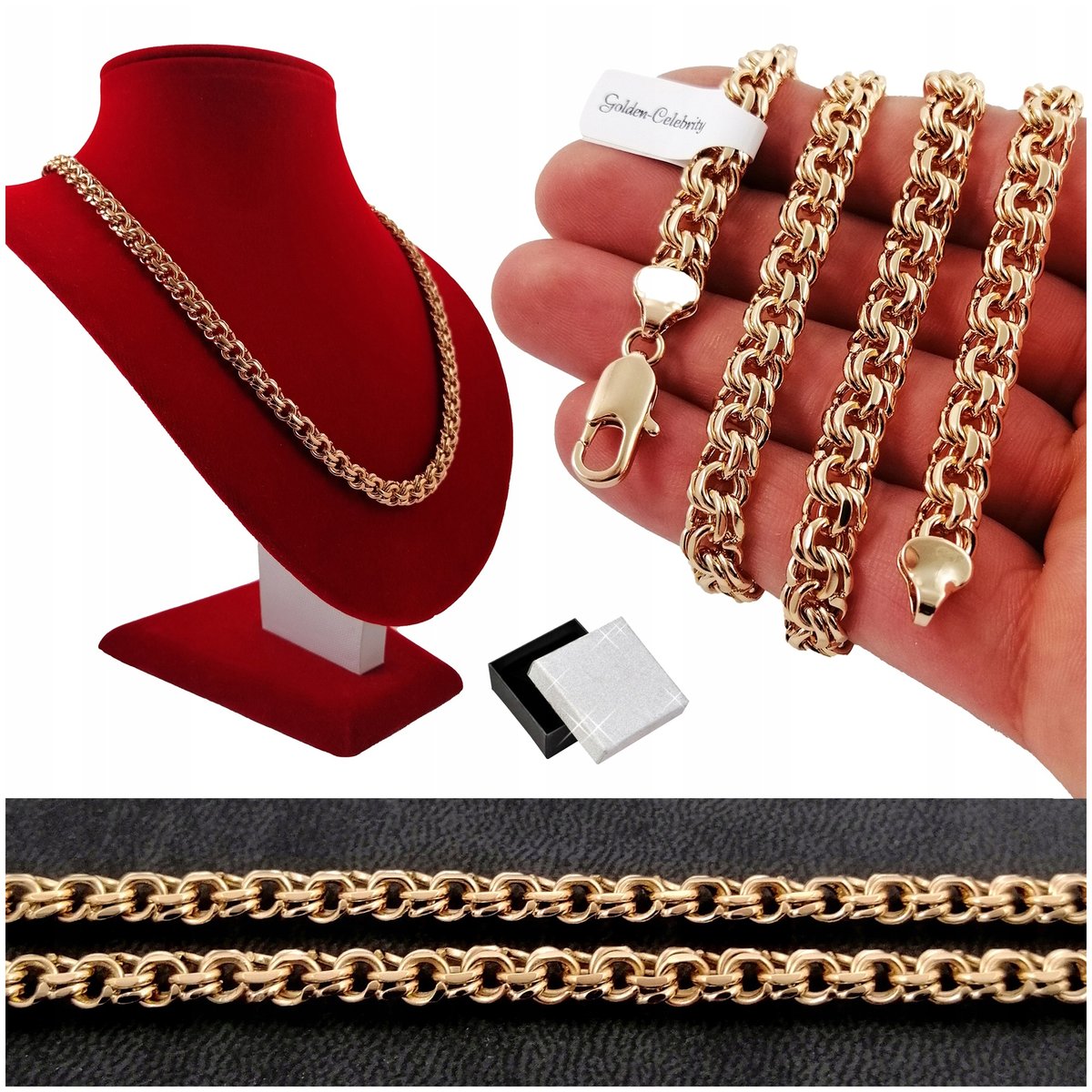 ZŁOTY MĘSKI ŁAŃCUSZEK KRÓLEWSKI GARIBALDI GRUBY / SZEROKI 60cm 7mm PREZENT