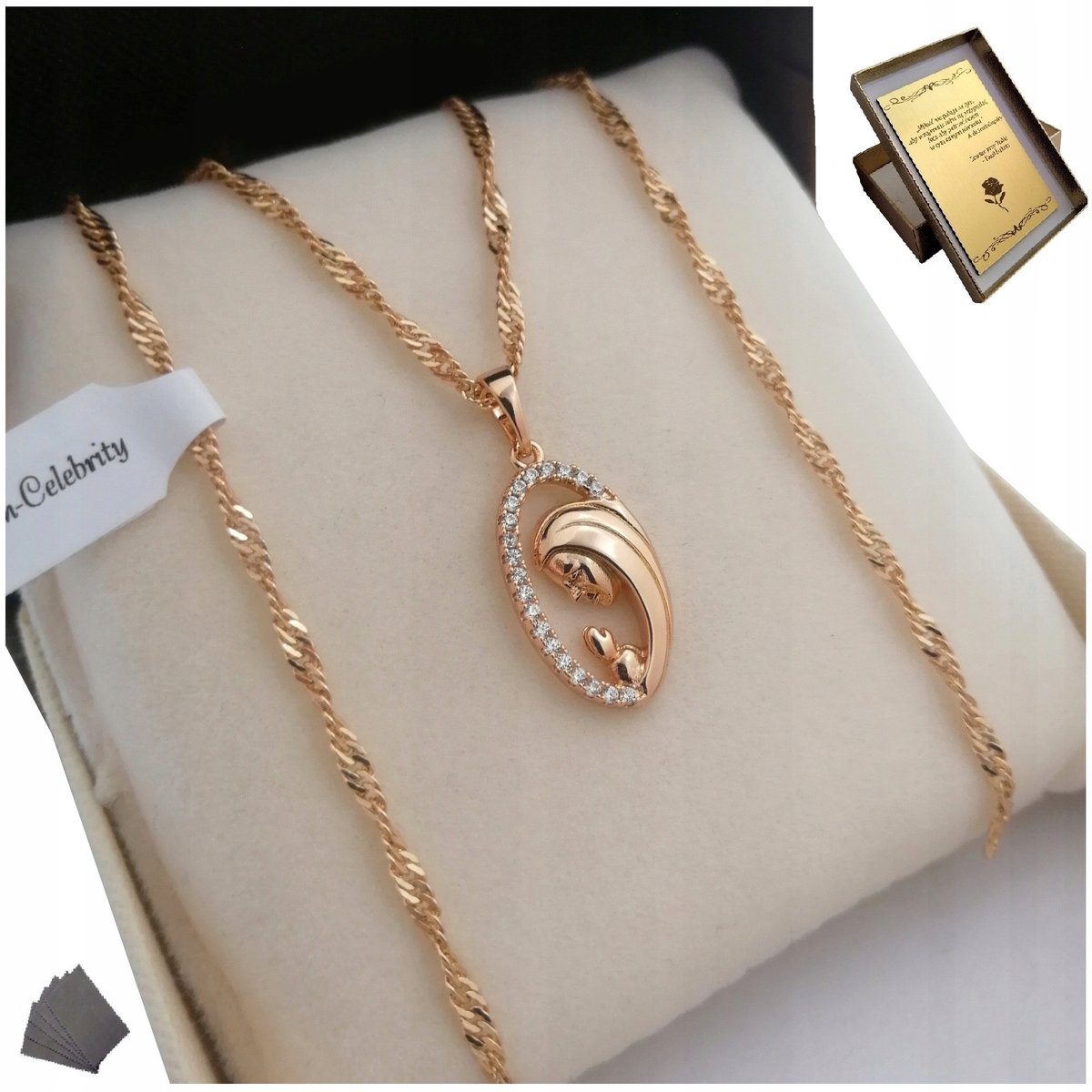 ZŁOTY NASZYJNIK Z MEDALIKIEM MATKA BOSKA Z CYRKONIAMI 60 CM DŁUGI PREZENT