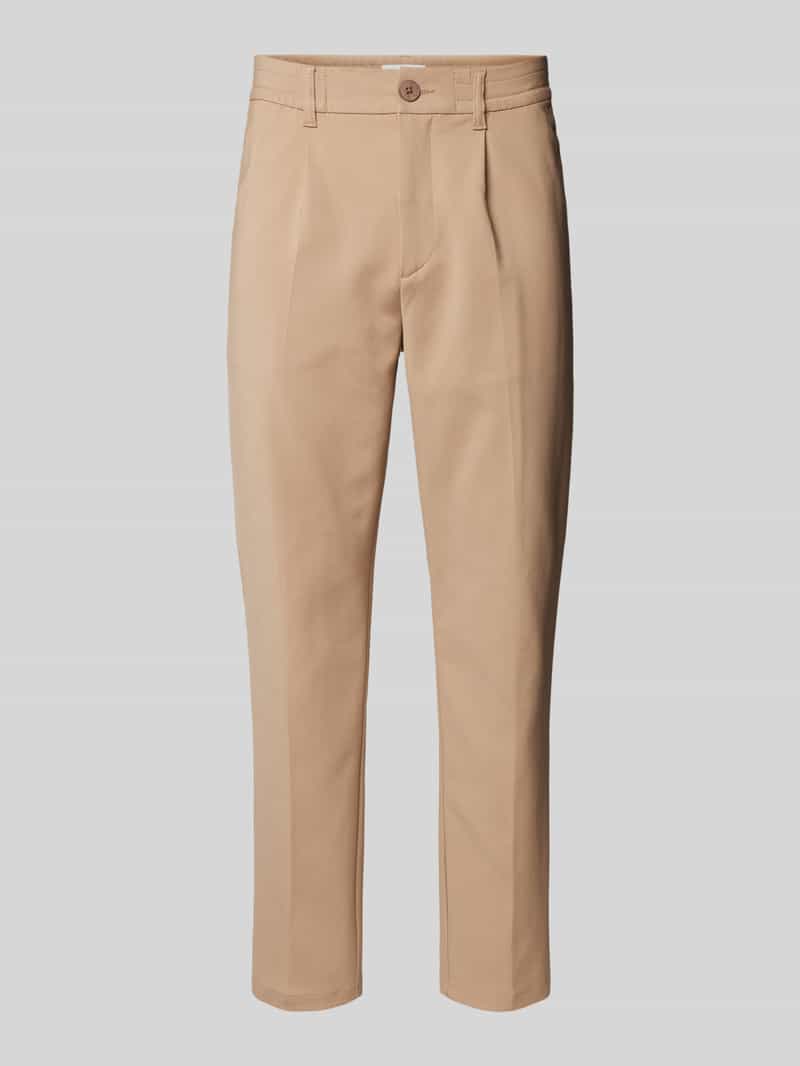 Spodnie materiałowe o kroju regular fit z zakładkami w pasie model ‘Marc’