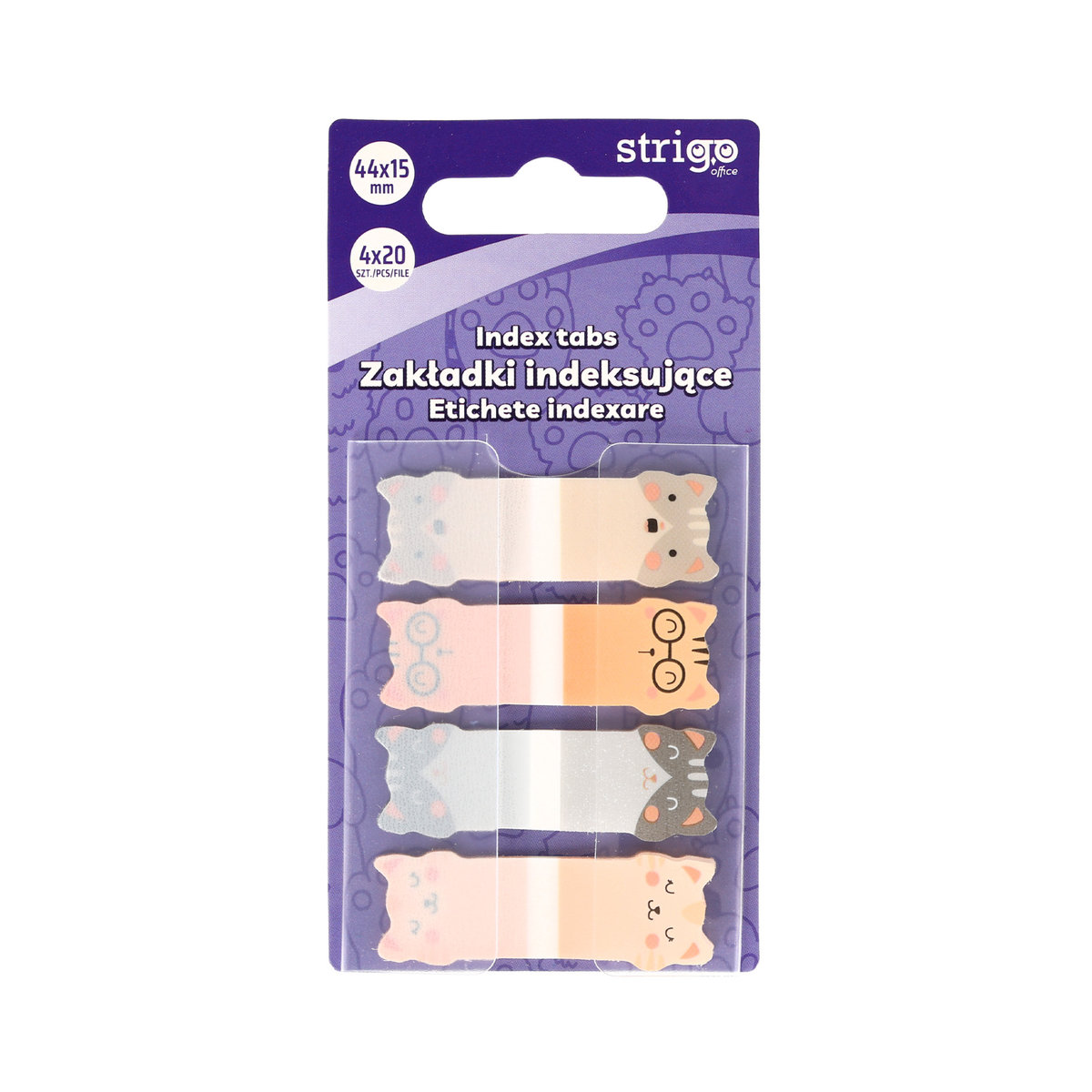 Zakładki Samoprzylepne Papierowe Strigo 44x15 Kotki, 80 Kartek