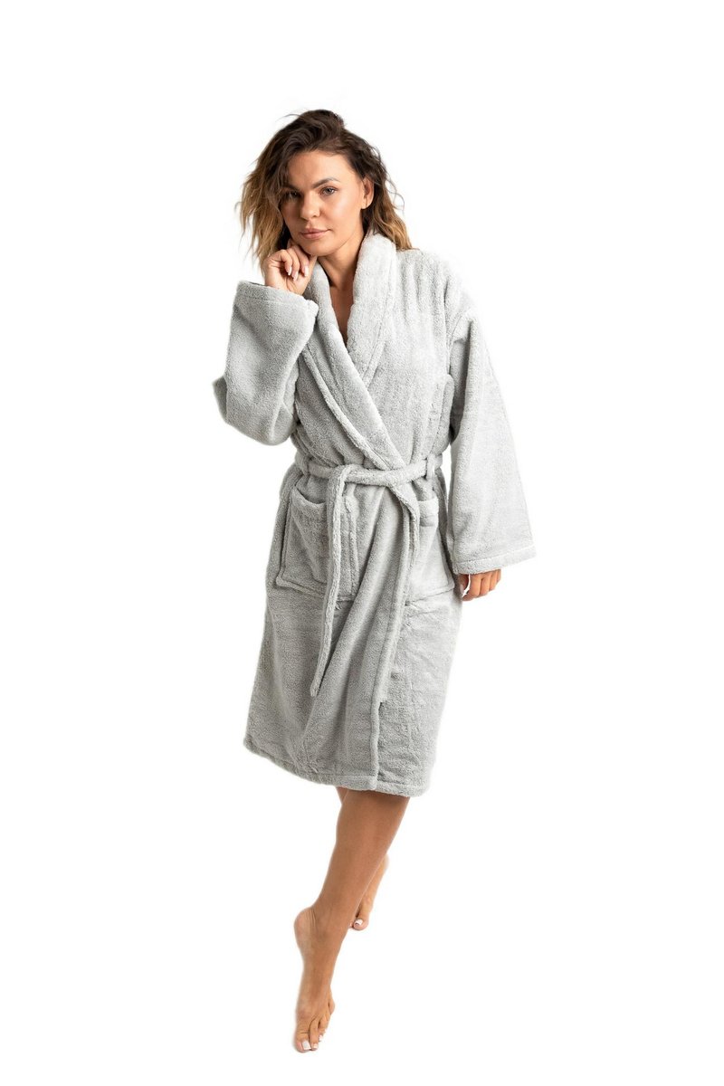 Szlafrok frotte unisex Lama Soft XL srebrny 450 gsm ze 100% bawełny uszlachetnionej wełną lamy Nefretete