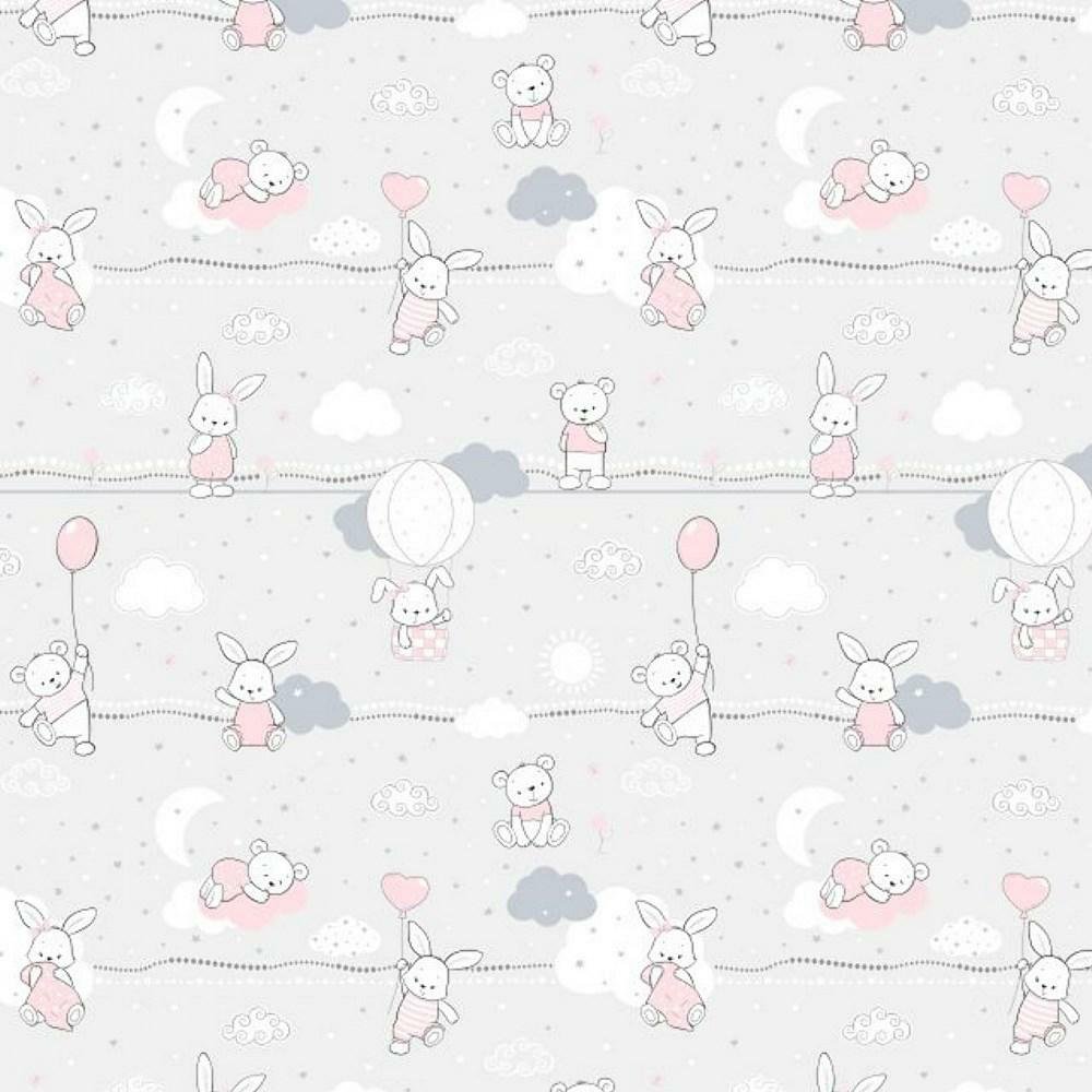 Pościel 90x120 misie zajączki szara różowa Kids z poszewką 40x60