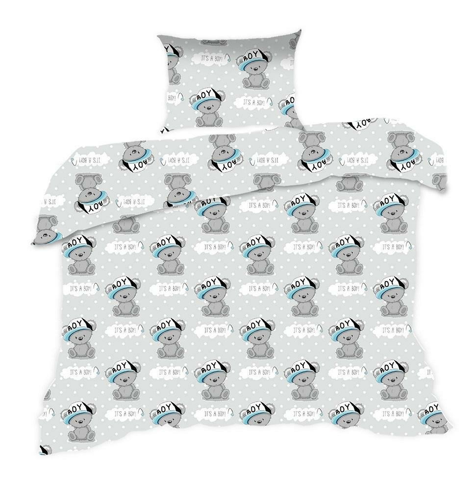 Pościel 140x200 misie szara niebieska Kids