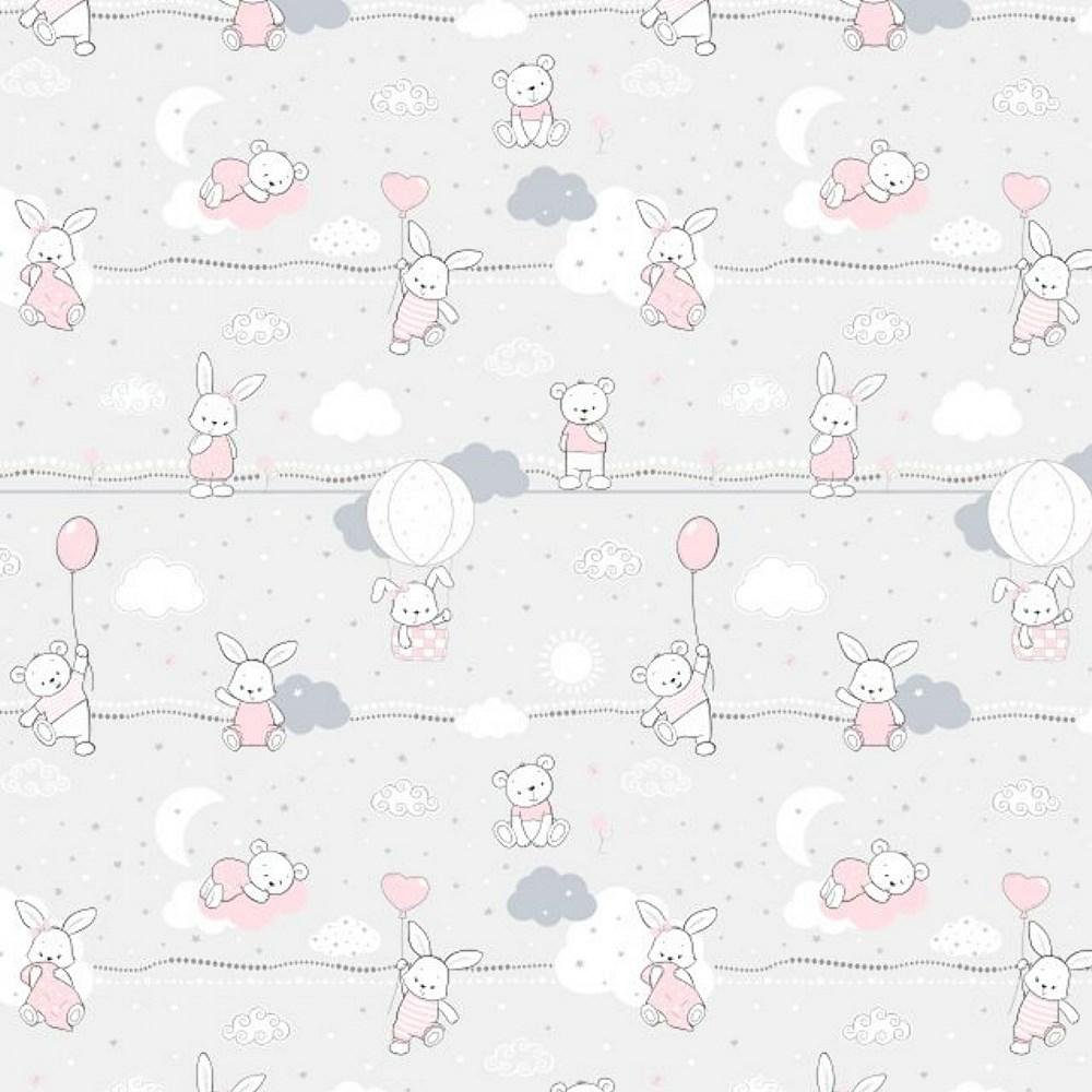 Pościel 140x200 misie zajączki szara różowa Kids