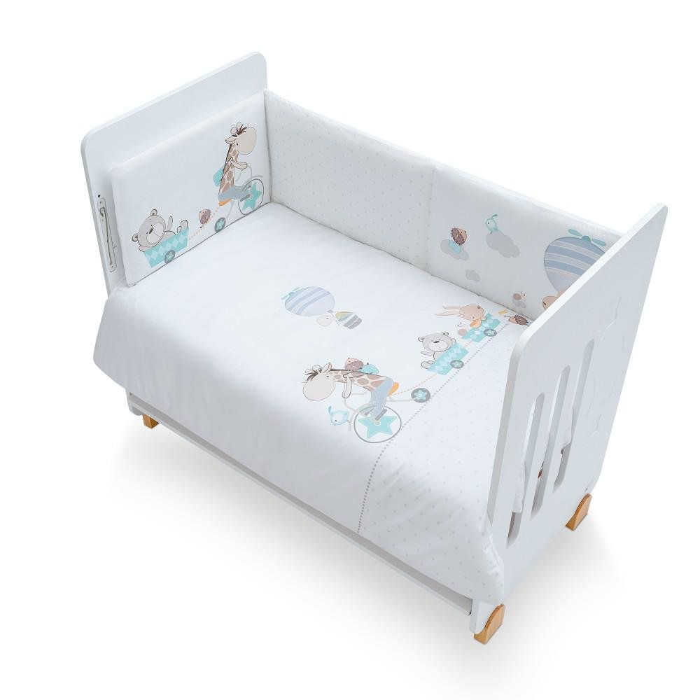 Kołdra 100x135 poszwa i ochraniacz do łóżeczka 60x180 Żyrafa biała miętowa