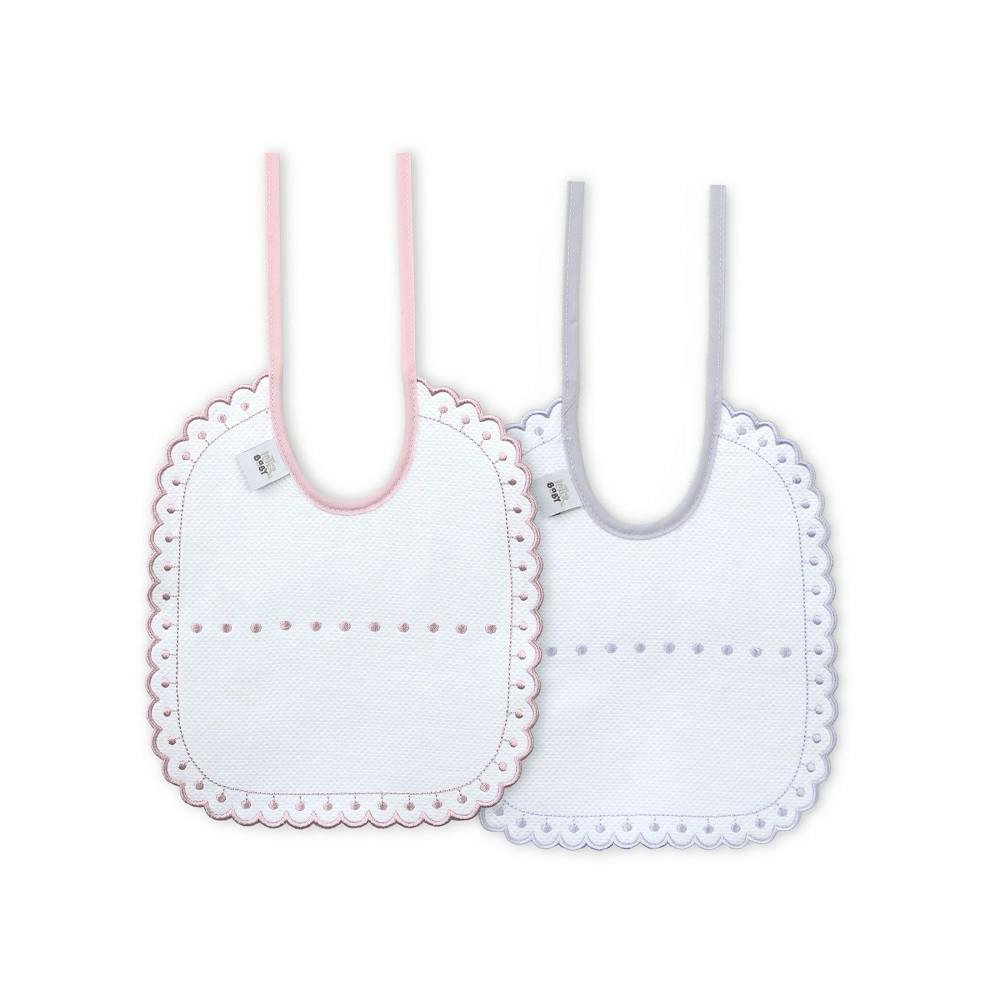 Śliniak bawełniany 2 szt. haftowany szary różowy prostąkąt