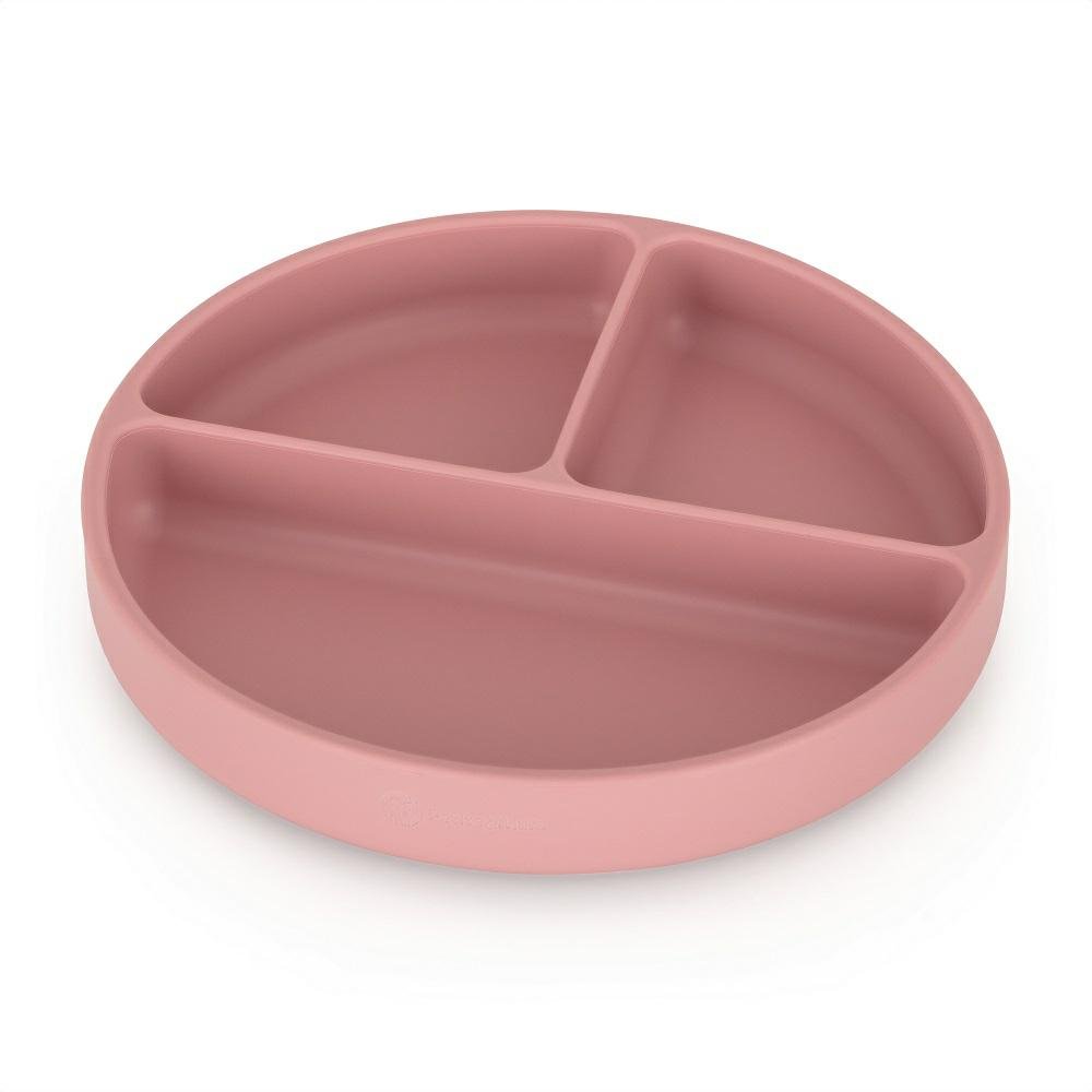 Talerzyk silikonowy z przegródkami okrągły różowy 6m+ PETITE&MARS