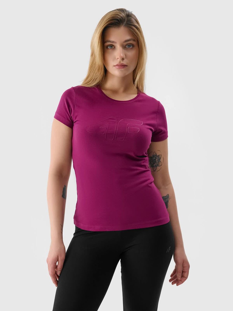 T-shirt elastyczny slim gładki damski 4F