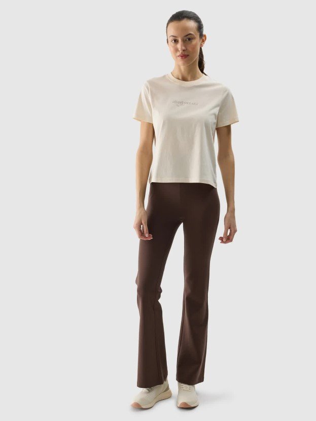 T-shirt regular z nadrukiem damski 4F 4FWSS24TTSHF1354-12S Kremowy